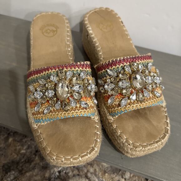 WHITE MOUNTAIN PLATFORM Woman’s SANDALS Rhinestone Colorful Size 7.5 M - Picture 1 of 11